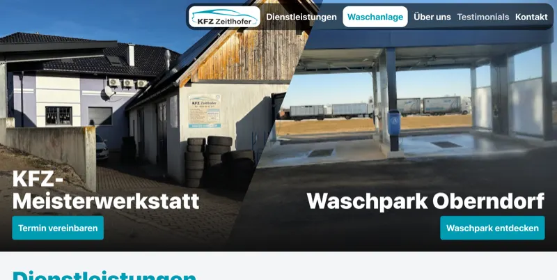 Screenshot der KFZ Zeitlhofer Landing Page